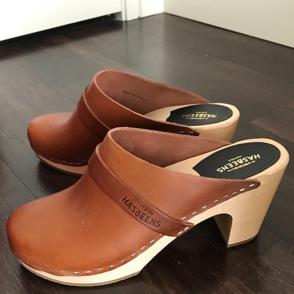 Swedish Hasbeens Shoes - Swedish Hasbeens Sky High Clogs in Cognac Size 40